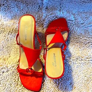 3 inch heel, orange sandal